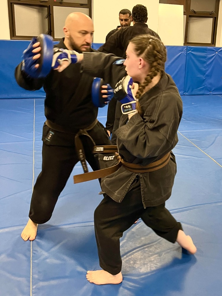 Martial arts students training at Shuhari Self Defence Slough dojo at Ramgarhia Educational & Cultural Centre