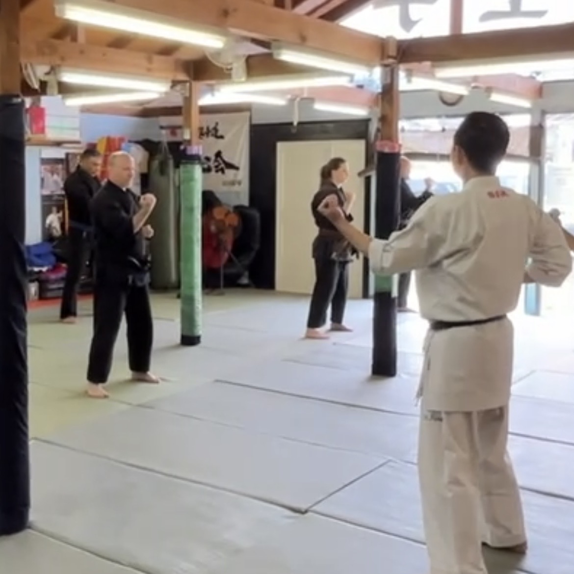 Brian Southon of Shuhari Self Defence Cippenham learning karate basics from Funakoshi Masaharu Sensei in Ichinomiya Japan