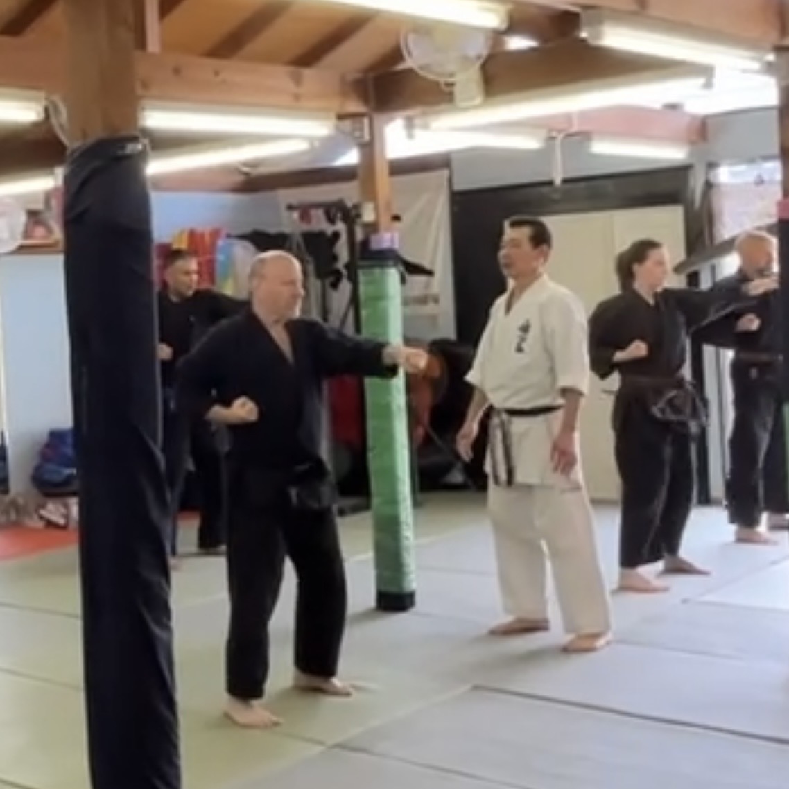 Brian Southon of Shuhari Self Defence Cippenham learning karate kihon from Funakoshi Masaharu Sensei in Ichinomiya Japan