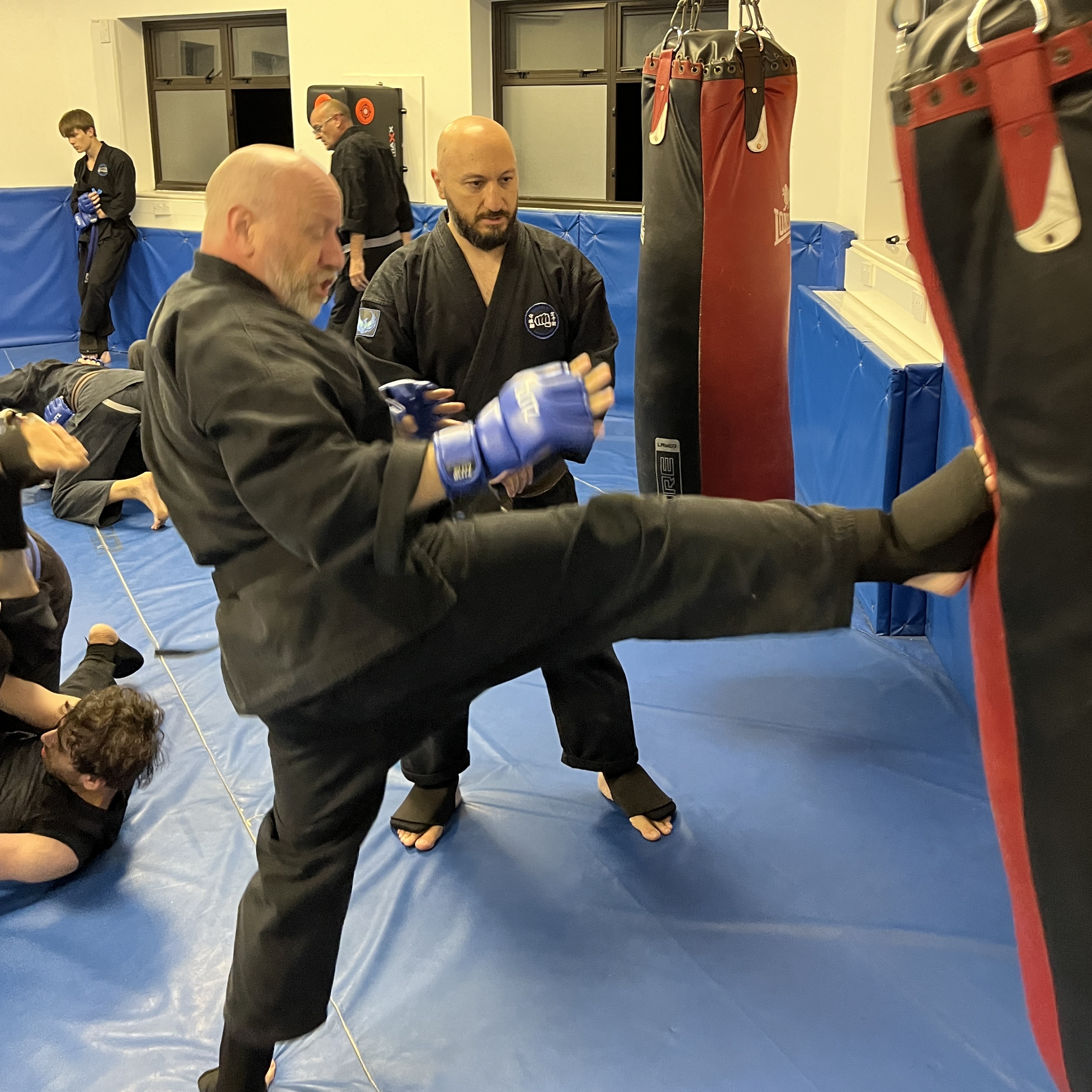 Brian Southon of Shuhari Self Defence Cippenham training in senior class with his instructor Olgun Tiltay