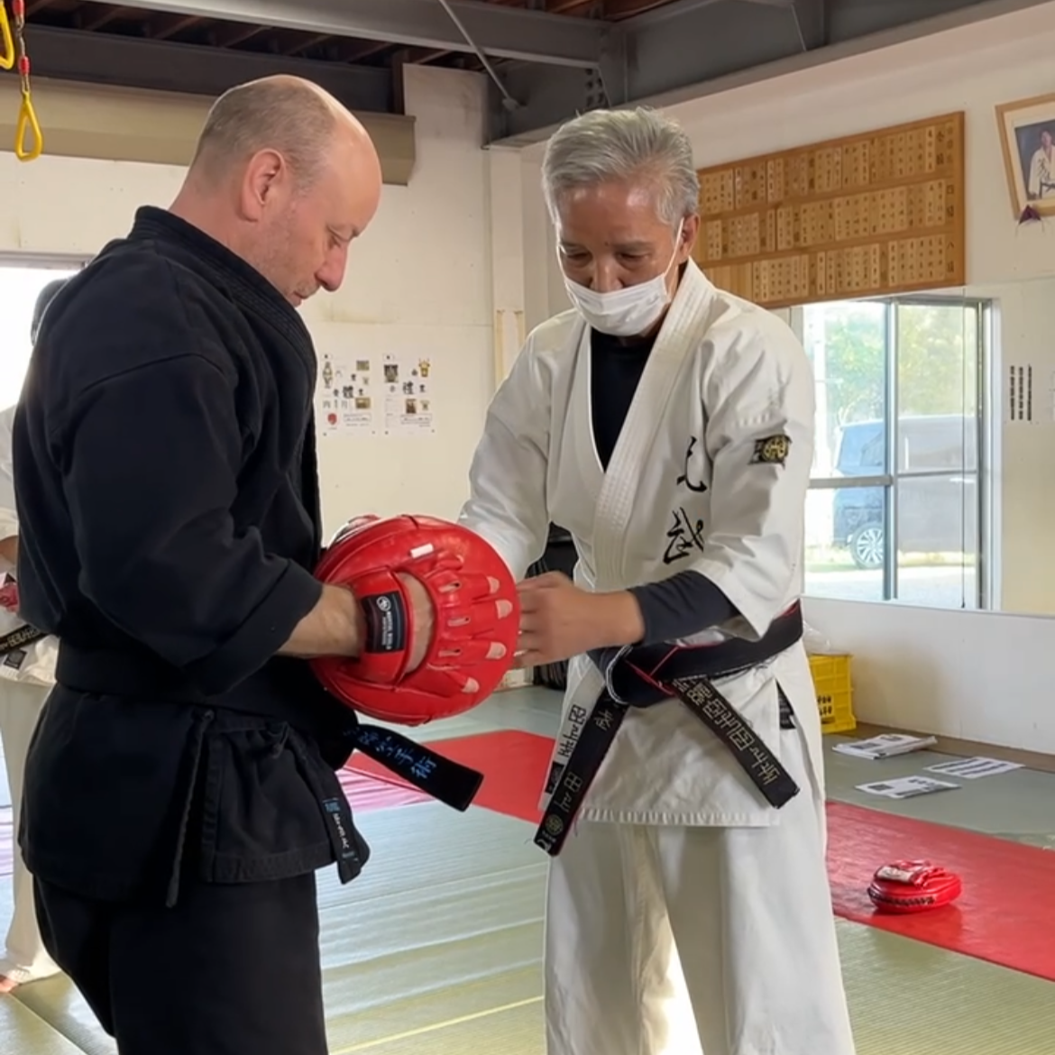 Brian Southon of Shuhari Self Defence Cippenham learning striking in Ise Japan from Nobuya Tagami Sensei