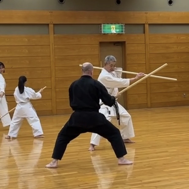 Brian Southon of Shuhari Self Defence Cippenham learning Kobudo in Nagoya Japan from Hideki Yamada Sensei Brian Southon of Shuhari Self Defence Cippenham learning Kobudo in Nagoya Japan from Hideki Yamada Sensei