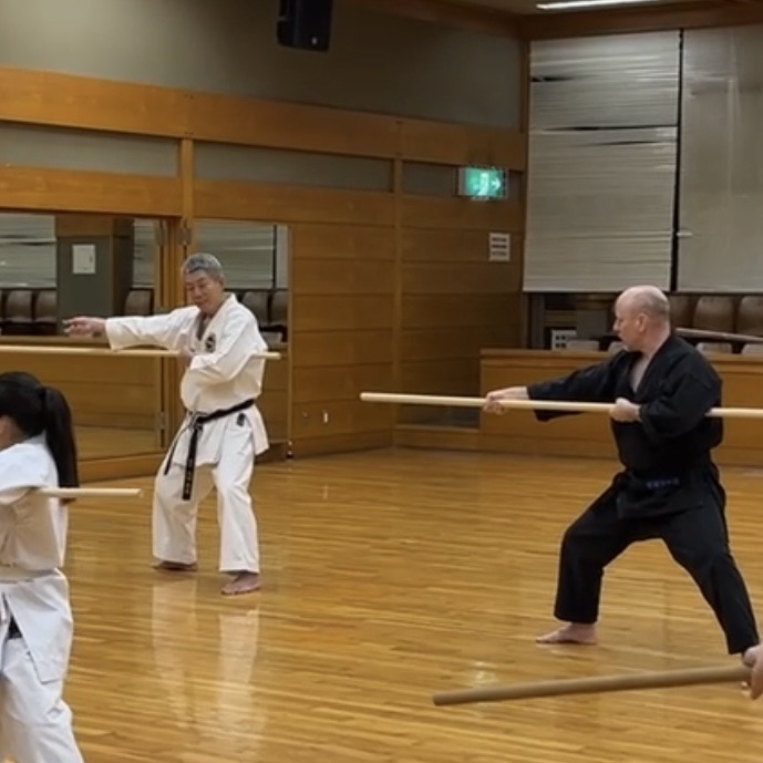Brian Southon of Shuhari Self Defence Cippenham practicing martial arts in Nagoya Japan from Hideki Yamada Sensei
