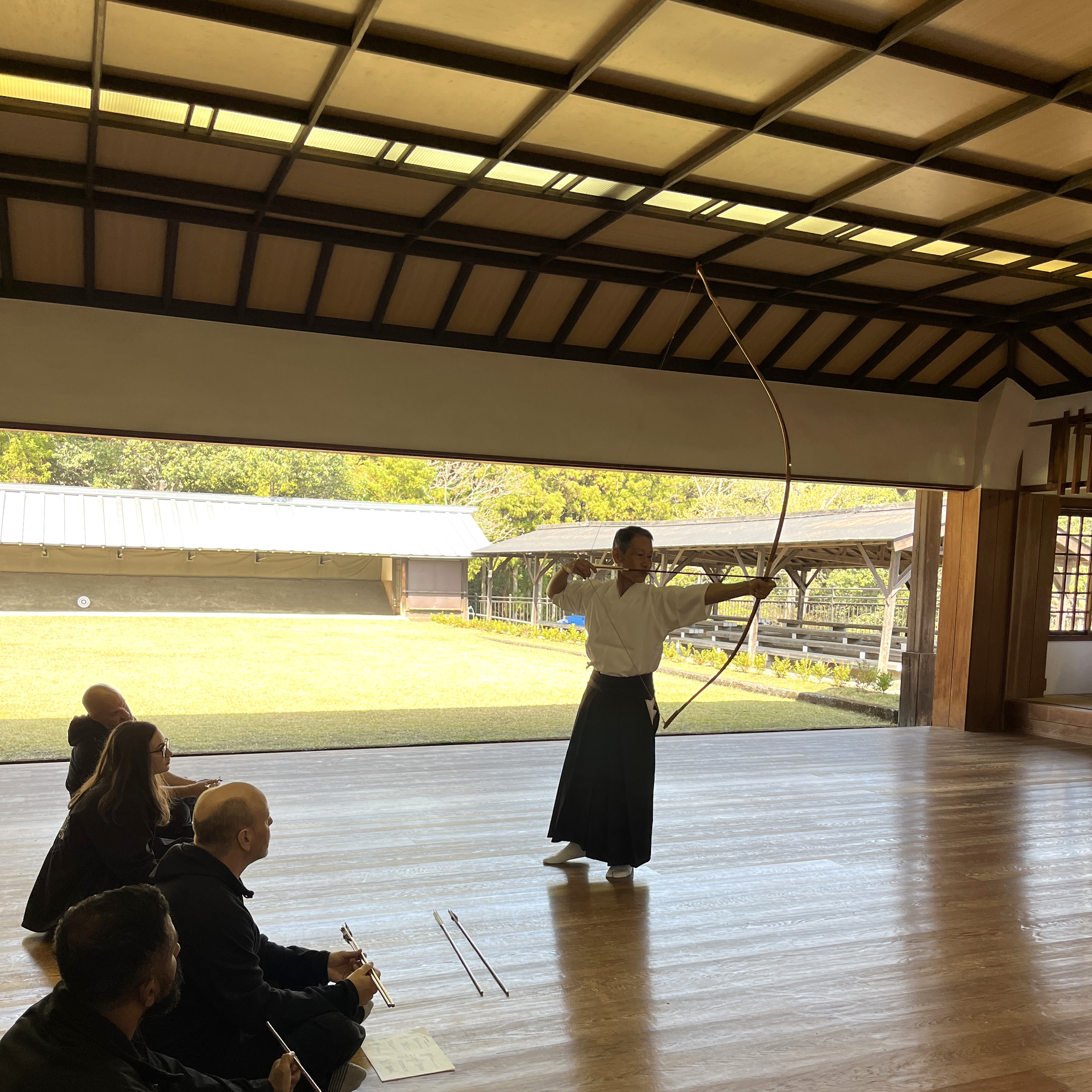 Brian Southon of Shuhari Self Defence Cippenham learning basics of Kyudo in Japan