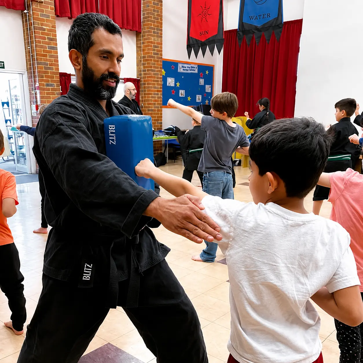 John Moses of Shuhari Self Defence Bracknell teaching karate to a beginner student