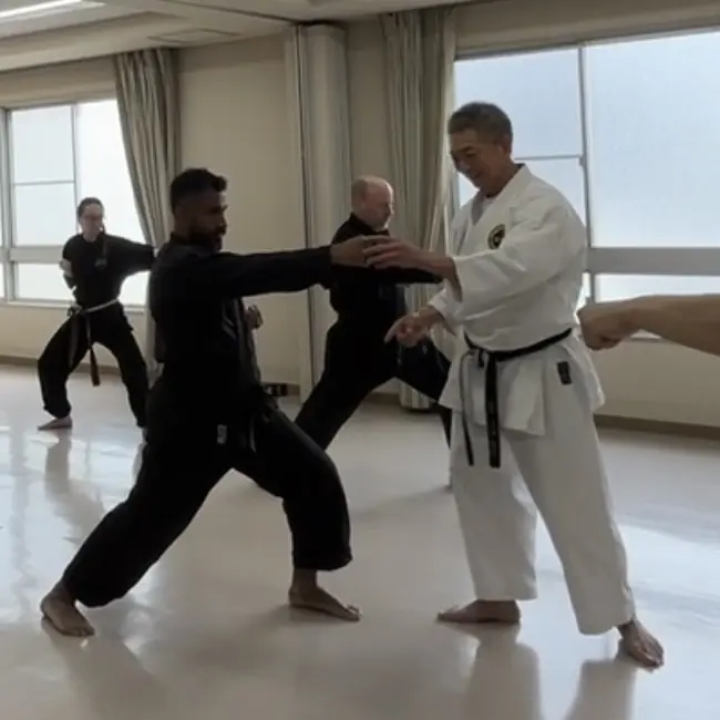 John Moses of Shuhari Self Defence Bracknell learning Karate & Kobudo in Nagoya Japan from Hideki Yamada Sensei [9th Dan Shorin-Ryu Karate]