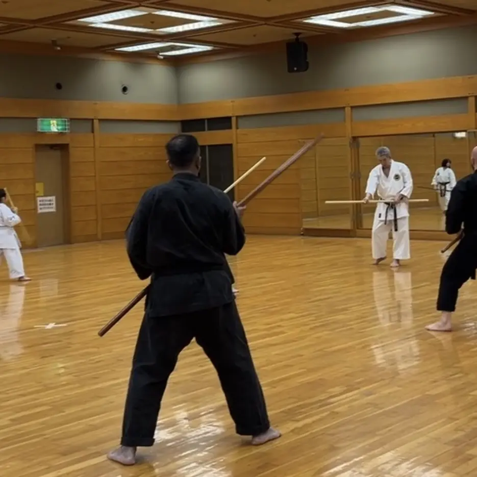 John Moses of Shuhari Self Defence Bracknell learning Karate & Kobudo in Nagoya Japan from Hideki Yamada Sensei [9th Dan Shorin-Ryu Karate]