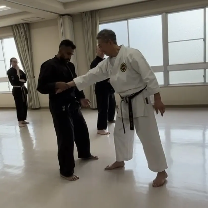 John Moses of Shuhari Self Defence Bracknell learning Karate & Kobudo in Nagoya Japan from Hideki Yamada Sensei [9th Dan Shorin-Ryu Karate]