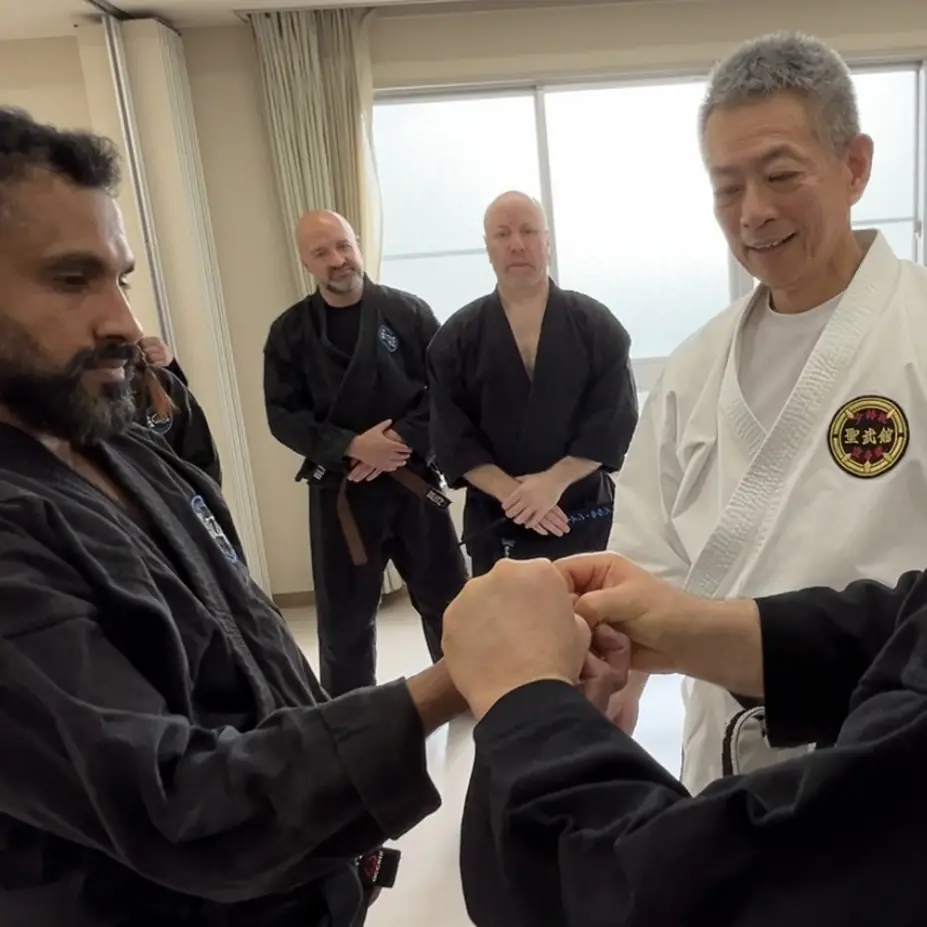 John Moses of Shuhari Self Defence Bracknell learning Karate & Kobudo in Nagoya Japan from Hideki Yamada Sensei [9th Dan Shorin-Ryu Karate]