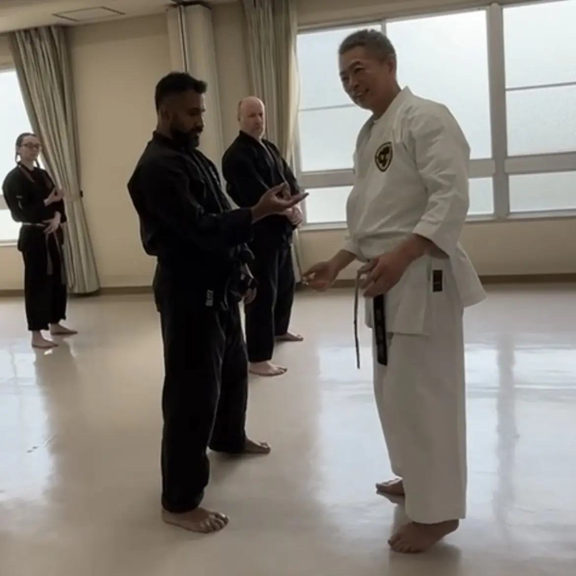 John Moses of Shuhari Self Defence Bracknell learning Karate & Kobudo in Nagoya Japan from Hideki Yamada Sensei [9th Dan Shorin-Ryu Karate]