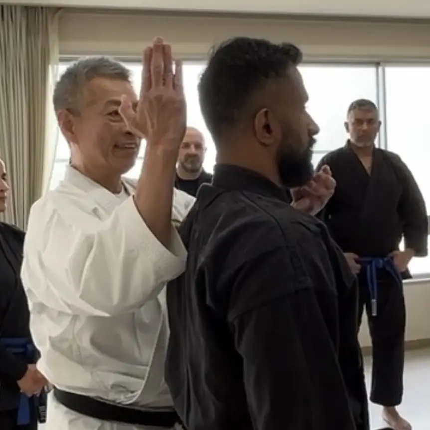 John Moses of Shuhari Self Defence Bracknell learning Karate & Kobudo in Nagoya Japan from Hideki Yamada Sensei [9th Dan Shorin-Ryu Karate]