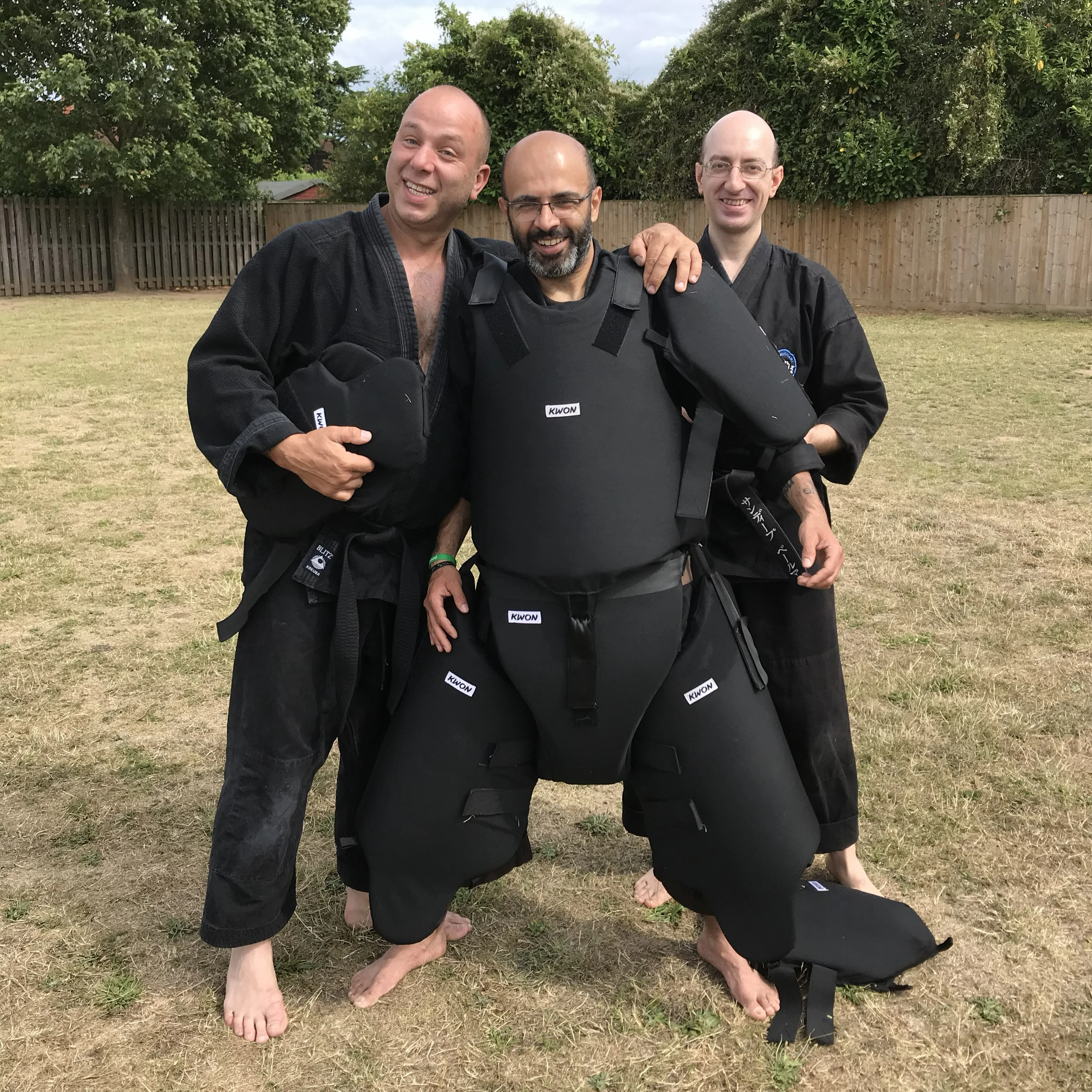 Majid Khalid of Shuhari Self Defence Slough putting on the self defence suit for a martial arts seminar in Maidenhead