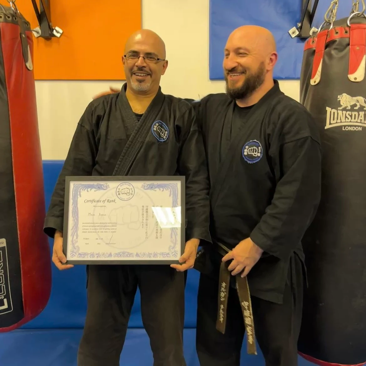 Majid Khalid of Shuhari Self Defence Slough graded to his second dan black belt in karate by his instructor Olgun Tiltay Majid Khalid of Shuhari Self Defence Slough graded to his second dan black belt in karate by his instructor Olgun Tiltay