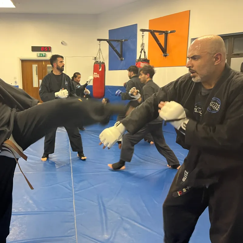 Majid Khalid of Shuhari Self Defence Slough doing sparring in an MMA session